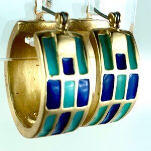 KARL LAGERFELD vintage pierced hoop earrings enamel gold plate, rare, never worn